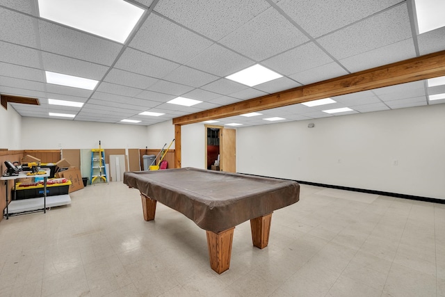 2547 River Rd, Moretown, VT 05602 - playroom featuring a drop ceiling, light floors, and pool table