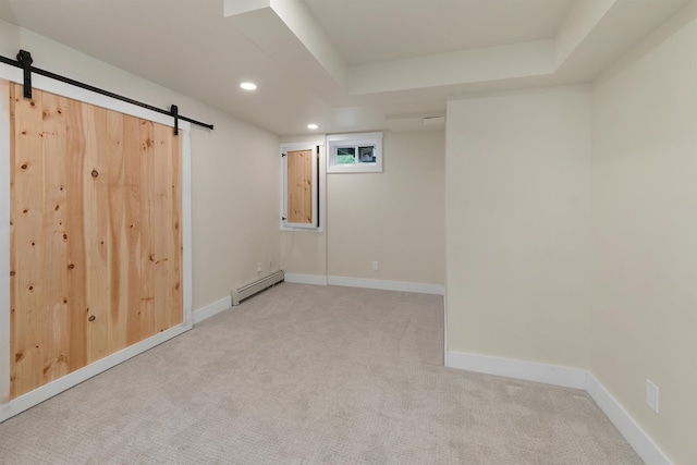 10 Call Rd, Webster, NH 03303 - finished below grade area featuring baseboard heating, recessed lighting, a barn door, carpet, and baseboards