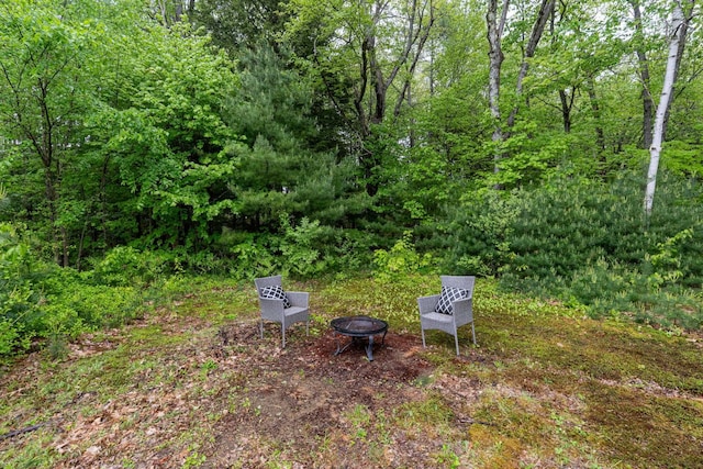 65 Sanborn St, Laconia, NH 03246 - view of yard with an outdoor fire pit and a view of trees