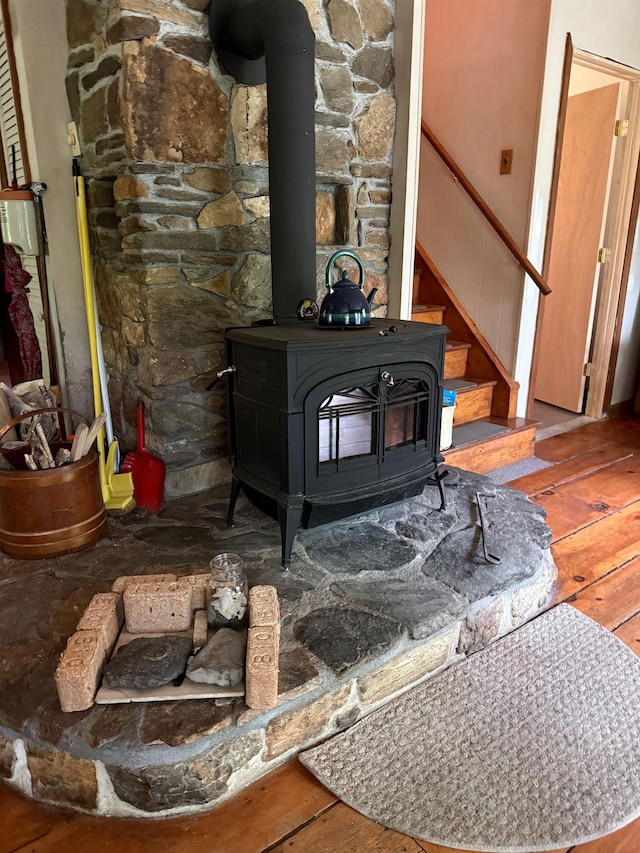 191 Highland Rd, Wallingford, VT 05773 - detailed view of a wood stove and wood finished floors