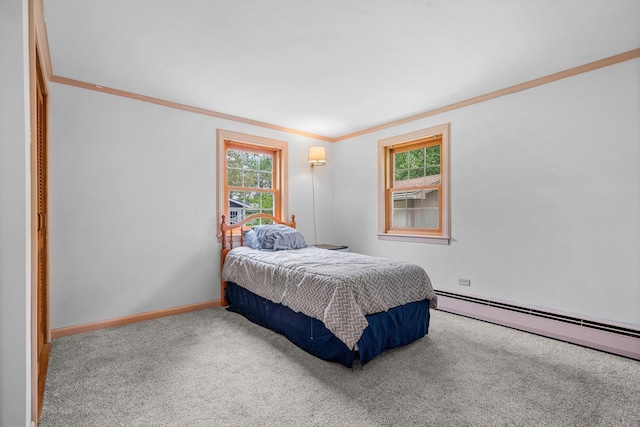 28 Joslin Rd, Swanzey, NH 03431 - carpeted bedroom with crown molding, multiple windows, baseboard heating, and baseboards