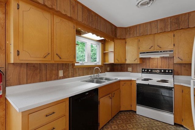 33 Wildwood Dr, Burlington, VT 05408 - kitchen with dishwasher, electric stove, under cabinet range hood, a sink, and light countertops