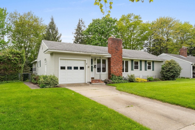 33 Wildwood Dr, Burlington, VT 05408 - single story home with an attached garage, concrete driveway, a chimney, and roof with shingles