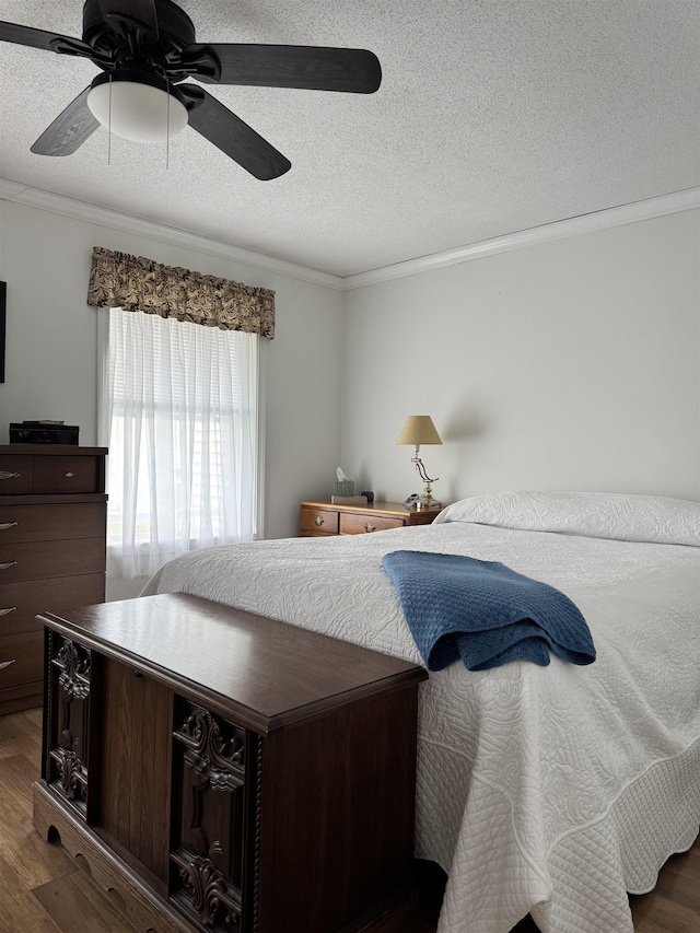 11 Modena Dr Unit 11, Concord, NH 03303 - bedroom featuring crown molding, wood finished floors, a textured ceiling, and ceiling fan
