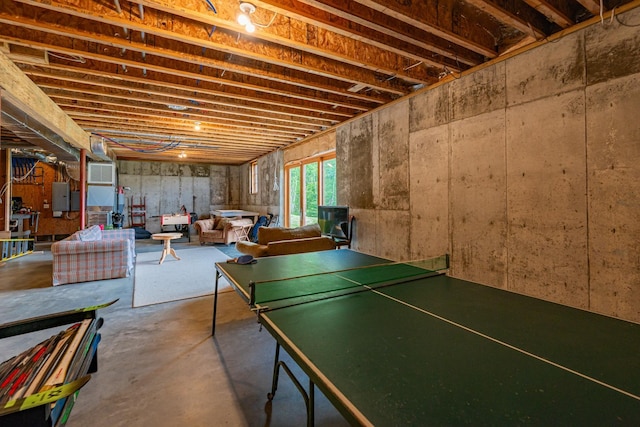 938 Stigers Rd, Andover, VT 05143 - rec room with electric panel and unfinished concrete floors