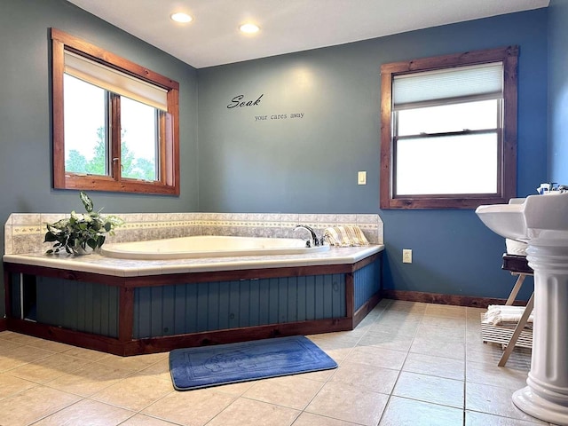 2522 Number 12 Rd, Newport City, VT 05857 - full bath featuring healthy amount of natural light, a bath, tile patterned flooring, recessed lighting, and baseboards