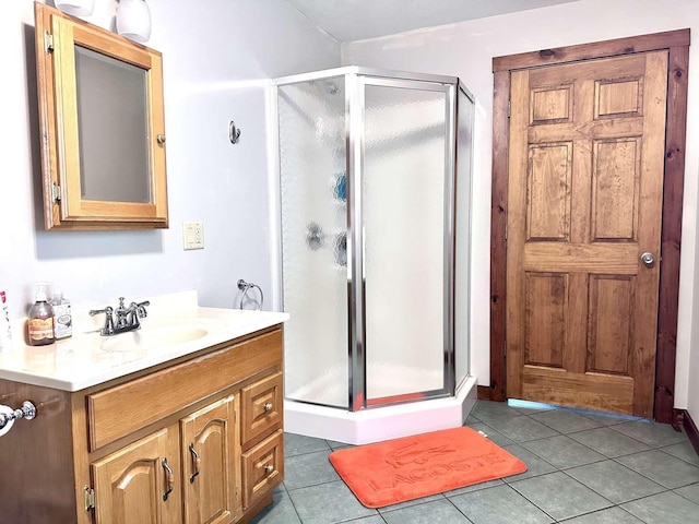 2522 Number 12 Rd, Newport City, VT 05857 - bathroom featuring a shower stall, vanity, and tile patterned floors
