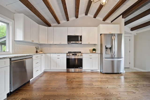 753 Sanborn Rd, Sanbornton, NH 03269 - kitchen with stainless steel appliances, white cabinetry, and light stone countertops