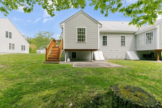 10 Hadleigh Rd, Windham, NH 03087 - rear view of house featuring stairs, a patio area, a yard, and a wooden deck