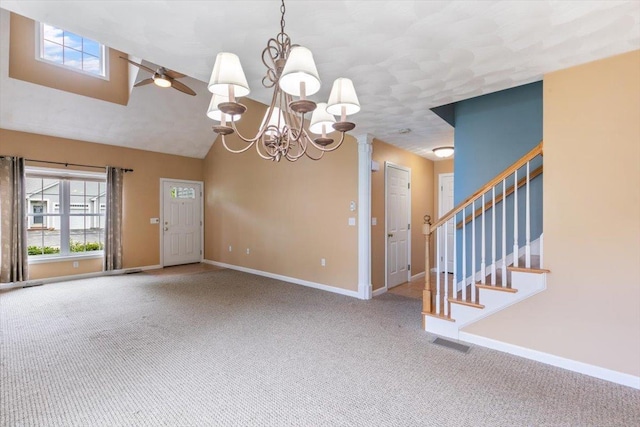 10 Hadleigh Rd, Windham, NH 03087 - entryway featuring carpet, baseboards, a chandelier, plenty of natural light, and vaulted ceiling