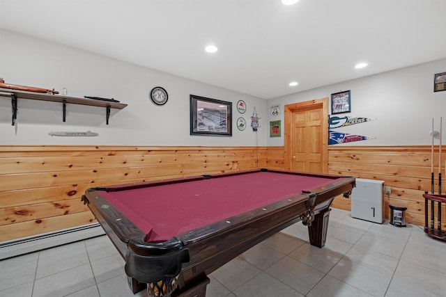 57 Westview Dr Unit 41 40, Haverhill, NH 03785 - game room with a wainscoted wall, wooden walls, recessed lighting, pool table, and light tile patterned floors