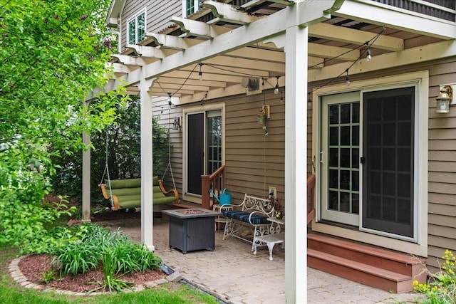 26 Pinnacle Dr, South Burlington, VT 05403 - view of patio with entry steps, a fire pit, and a pergola
