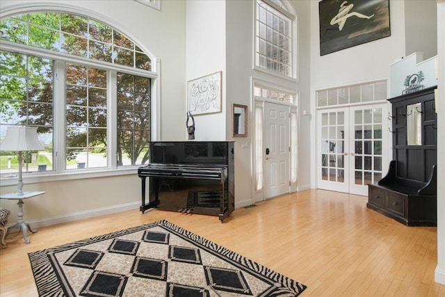 26 Pinnacle Dr, South Burlington, VT 05403 - living area featuring wood finished floors, french doors, baseboards, and a towering ceiling