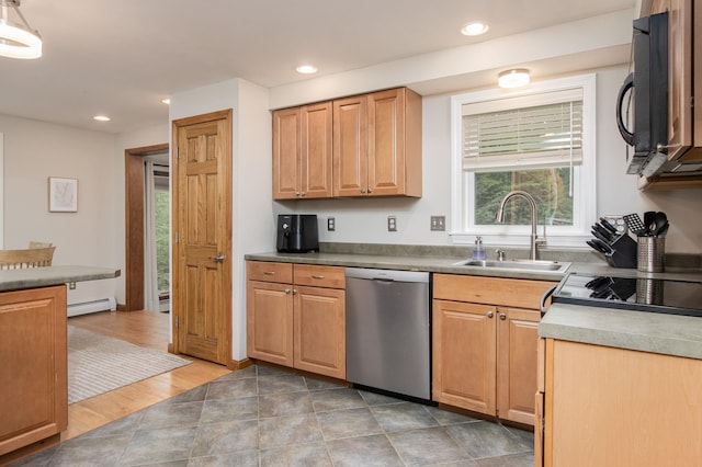 27 Grafton Dr, Bedford, NH 03110 - kitchen featuring dishwasher, a sink, black microwave, recessed lighting, and a baseboard radiator