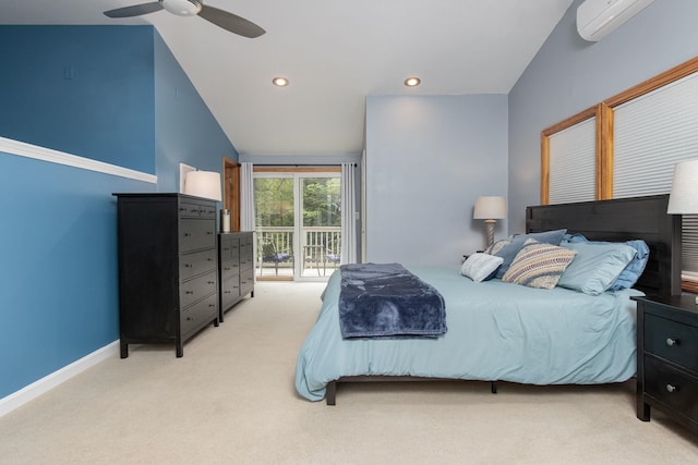 27 Grafton Dr, Bedford, NH 03110 - bedroom featuring light colored carpet, access to outside, a ceiling fan, baseboards, and a wall mounted air conditioner