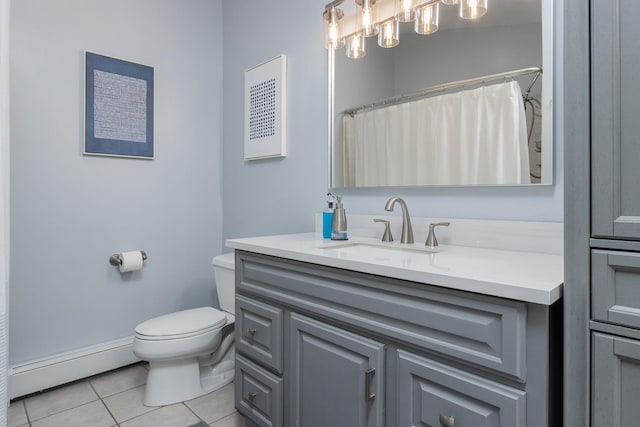 27 Grafton Dr, Bedford, NH 03110 - bathroom with baseboard heating, tile patterned floors, vanity, and toilet