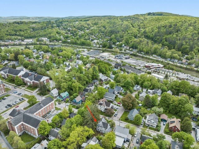 27 Ridge St, Montpelier, VT 05602 - aerial view of property and surrounding area with a heavily wooded area and nearby suburban area