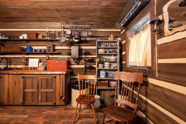 364 Spaulding Rd, Saint Johnsbury, VT 05819 - wine room featuring wood walls, dark wood-style flooring, wood ceiling, and a sink