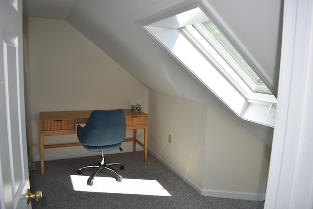 11 Creighton St, Newmarket, NH 03857 - office area featuring vaulted ceiling, a skylight, and carpet flooring