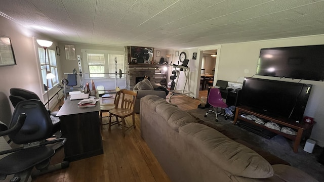 564 66th Rte, Randolph, VT 05060 - living room with hardwood / wood-style floors and a stone fireplace