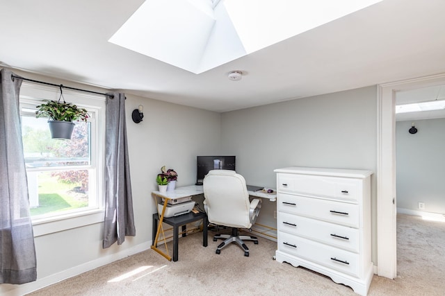 129 Indigo Hill Rd, Somersworth, NH 03878 - home office with light carpet, a skylight, and baseboards