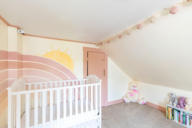 129 Indigo Hill Rd, Somersworth, NH 03878 - bedroom featuring vaulted ceiling, carpet flooring, and a nursery area