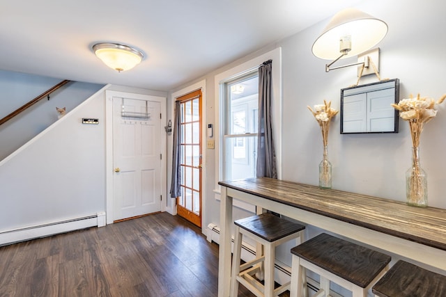 129 Indigo Hill Rd, Somersworth, NH 03878 - entryway with dark wood-style flooring, a baseboard heating unit, and stairway