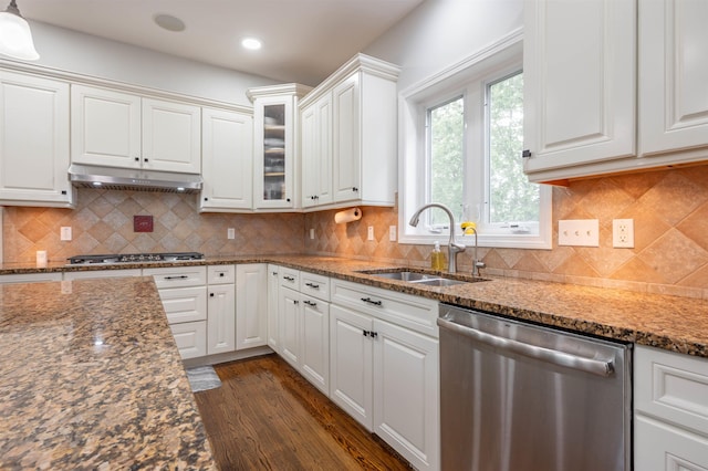 35 Northland Rd, Windham, NH 03087 - kitchen featuring stainless steel appliances, a sink, under cabinet range hood, white cabinets, and recessed lighting