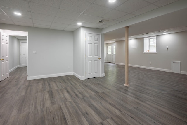 35 Northland Rd, Windham, NH 03087 - below grade area with a paneled ceiling, dark wood-style flooring, baseboards, and recessed lighting