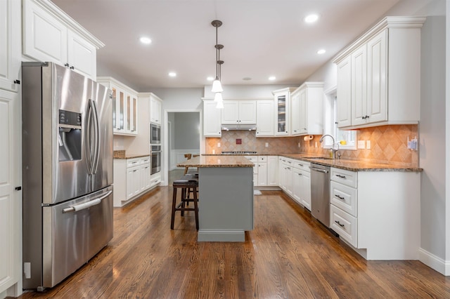 35 Northland Rd, Windham, NH 03087 - kitchen featuring stainless steel appliances, a sink, white cabinets, glass insert cabinets, and recessed lighting