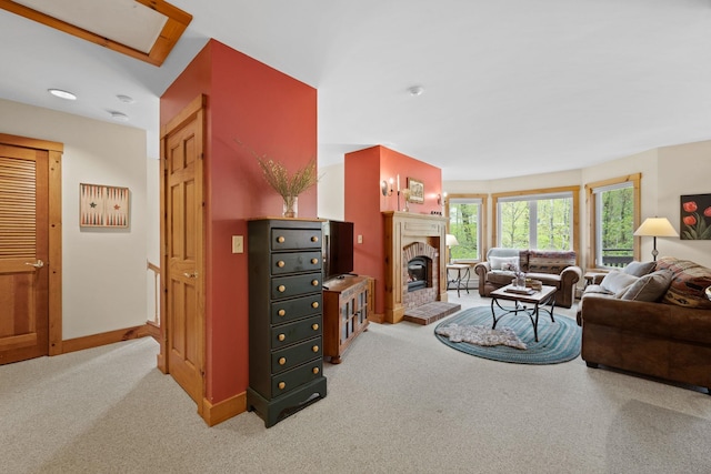 143 Bridge Rd Unit Vc331, Jay, VT 05859 - living room with carpet flooring, a fireplace, and baseboards