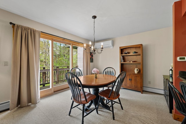 143 Bridge Rd Unit Vc331, Jay, VT 05859 - dining space with a wall mounted AC, baseboard heating, a chandelier, and light carpet