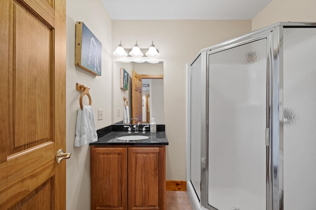 143 Bridge Rd Unit Vc331, Jay, VT 05859 - bathroom featuring a shower stall, vanity, and tile patterned floors