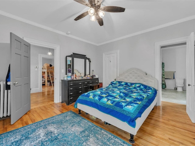 65 Congress St, Saint Albans City, VT 05478 - bedroom with ornamental molding, light wood-style flooring, a ceiling fan, and baseboards