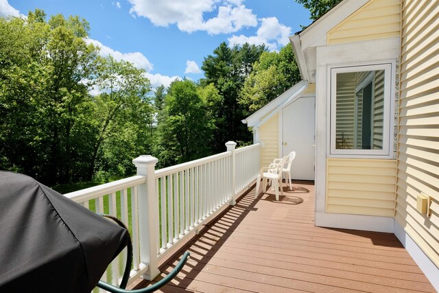 205 Mountain Rd, Concord, NH 03301 - wooden terrace featuring view of wooded area and grilling area