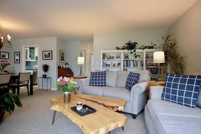 205 Mountain Rd, Concord, NH 03301 - living room featuring carpet flooring and a chandelier