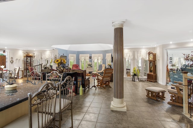 128 Fuller Dr, Canaan, VT 05903 - interior space with decorative columns, tile patterned flooring, and recessed lighting