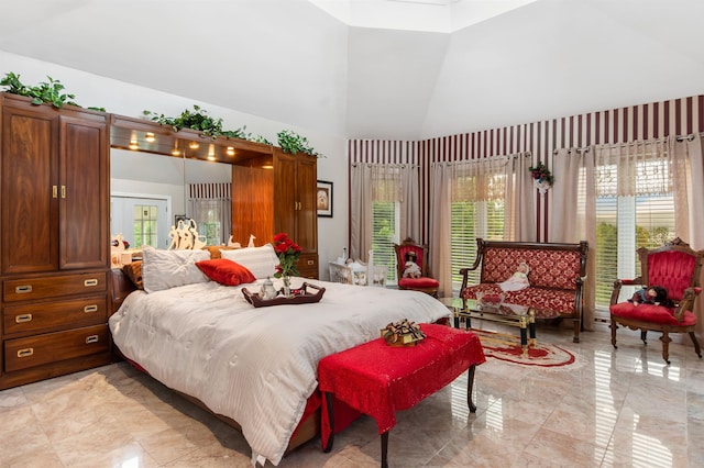 128 Fuller Dr, Canaan, VT 05903 - bedroom with a high ceiling and light marble finish floors