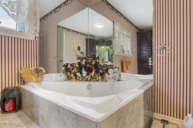 128 Fuller Dr, Canaan, VT 05903 - full bath featuring wallpapered walls, a bath, and tile patterned flooring