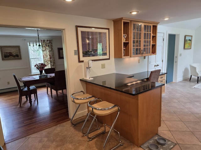 1073 Upper Dummerston Rd, Brattleboro, VT 05301 - bar area with light tile patterned floors, recessed lighting, and baseboards