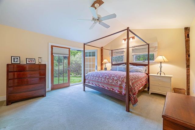 10 Wiswall Hill Rd, Newfane, VT 05345 - carpeted bedroom featuring lofted ceiling, access to outside, and a ceiling fan