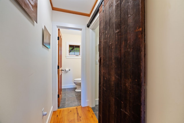 10 Wiswall Hill Rd, Newfane, VT 05345 - hall with wood finished floors, crown molding, and baseboards