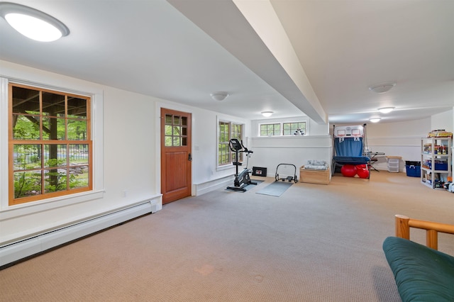 10 Wiswall Hill Rd, Newfane, VT 05345 - exercise room with a baseboard heating unit and carpet