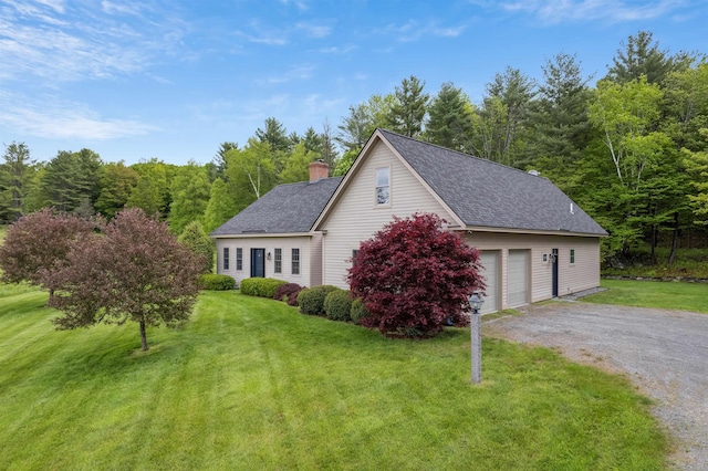 222 Park View Rd, Springfield, VT 05156 - view of side of home featuring a chimney, a shingled roof, and a yard