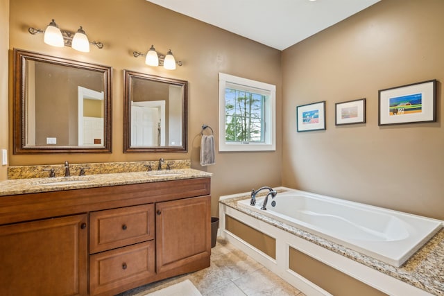 222 Park View Rd, Springfield, VT 05156 - full bathroom with double vanity, a bath, and tile patterned floors
