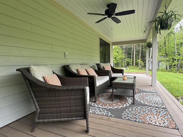 1585 Amidon Rd Unit 1, 2, 3, Montgomery, VT 05471 - wooden terrace with a ceiling fan and outdoor lounge area