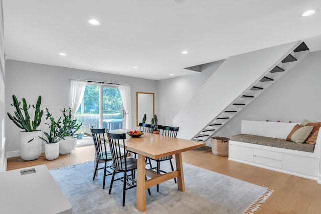 9 Conifer Ct, Burlington, VT 05401 - dining space with stairs, wood finished floors, and recessed lighting