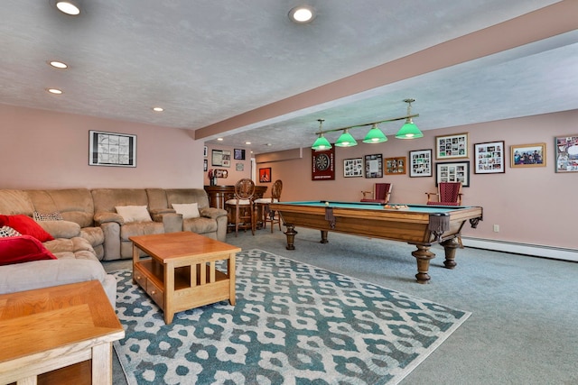 3 Elijah Hill Ln, Londonderry, NH 03053 - rec room with carpet, billiards table, recessed lighting, and a baseboard radiator