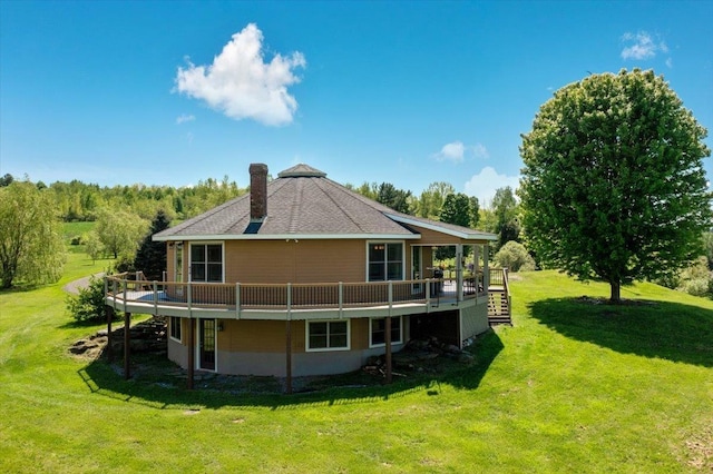 300 River Rd, Enosburg, VT 05450 - rear view of house featuring a wooden deck, a chimney, and a lawn