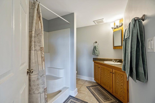 300 River Rd, Enosburg, VT 05450 - full bathroom featuring tile patterned flooring, vanity, a shower with shower curtain, and toilet